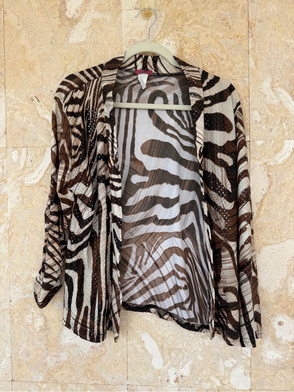 Women’s Animal Print Open Cardigan Sweater - Brown/White